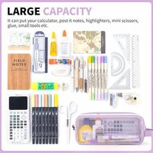 1pc/2pcs Large Mesh Transparent Pencil Case With 2-Layer Compartment Design, Clear Visible Thickened Mesh Material, Multi-Function Stationery Storage Bag, Back To School Season University Dorm Office Travel Student Unisex Essential Stationery Pouch - Multicolor - View 10