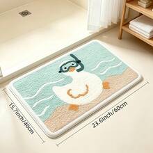 Soft Cute Diving Duck Bathroom Mat | Playful Wave Pattern, All-Season Use, Fresh In Spring/Summer, Cozy In Winter, Fluffy Soft Plush, Comfortable Foot Feel, Faux Cashmere Soft Texture, Non-Slip Bottom, Versatile Soft Door Mat, Makeup Mat, Warm Entryway Mat, Bathroom Bath Mat, Bathtub Mat, Home Bedroom, Bay Window Mat, Bedside Rug, Washing Machine Mat, Machine Washable. Note: Creases May Occur During Packaging And Shipping, The Product Is Printed With A White Bottom, Short Plush, Please Consider Carefully Before Purchasing. - Duck - View 13