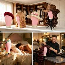 Pink Canvas Wig Mannequin Head With Adjustable Tripod Base; Wig Making Kit Includes T-Pins And Sewing Thread; Professional Wig Styling And Training Head Set Designed For Hairstylists, Halloween - View 6