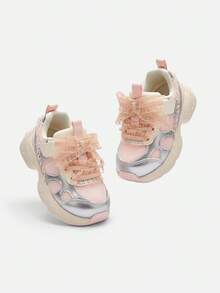 Balabala Kids Breathable Mesh Sneakers With Hook And Loop Closure Casual Walking Shoes For Girls - White Red - View 4