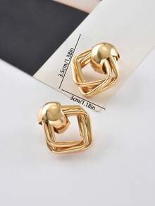 1 Pair Fashionable Personalized Multi-Layer Square Cross Earrings For Women, Suitable For Daily Wear - Gold - View 6