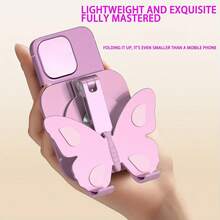 Elegant 360° Adjustable Butterfly-Shaped Aluminum Alloy Phone Stand - Durable Foldable Desktop Holder - Suitable For Phones And Tablets, No Battery Required - Pink - View 2
