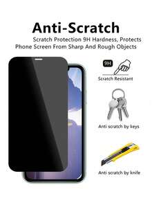 9H Hardness Tempered Glass Privacy Screen Protector Compatible With IPhone 16/16e/16 Pro Max/14/14 Plus/14 Pro/14 Pro Max, 13/13 Mini/13 Pro/13 Pro Max, 12/12 Mini/12 Pro/12 Pro Max, 11/11 Pro/11 Pro Max, X/XS/XS Max, 8/8 Plus/7/7 Plus - Black - View 4