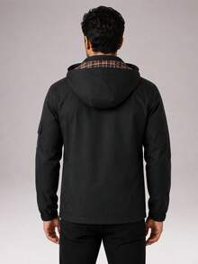 CZRLHYT Men's Black Fabric Hooded Long Sleeve Outdoor Jacket, Suitable For Sports And Various Outdoor Activities - Black - View 4