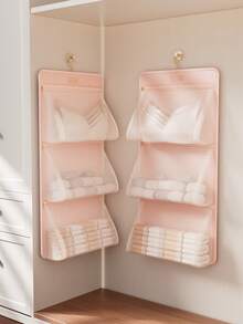 1 Pc Pack Hanging Closet Organizer With Mesh Pockets,Pink Fabric Storage Shelf For Bras,Socks&Underwear,Space-Saving For Wardrobe,Dorm Or Bedroom,Back To School Dormitory Must-Have.Storage Organizer,Storage,Storage Organizer,Travel Essential Holiday,Bedroom Room Decor,Back To School - Multicolor - View 9