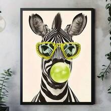 1pc Frameless Canvas Painting: Fashionable Zebra Wearing Glasses - Quirky Black And White Striped Animal Wall Art. Suitable For Living Room, Bedroom, Office, Dining Room And Bar Unique Creative Decor; Perfect Gift. - 777 - View 5