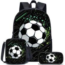 3pcs Football-Black/Golden/Blue Themed Backpack Set With Pencil Case&Storage Bag - Durable Polyester, Lightweight, Fashionable Mixed Colors - Multicolor - View 14