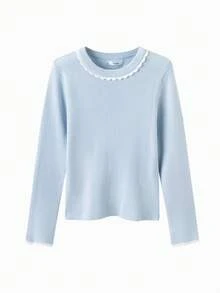Balabala Girls Knit Sweater Soft Lightweight Pullover Top Sweet Style Autumn Winter Casual Layering Wear - Ice Blue - View 4