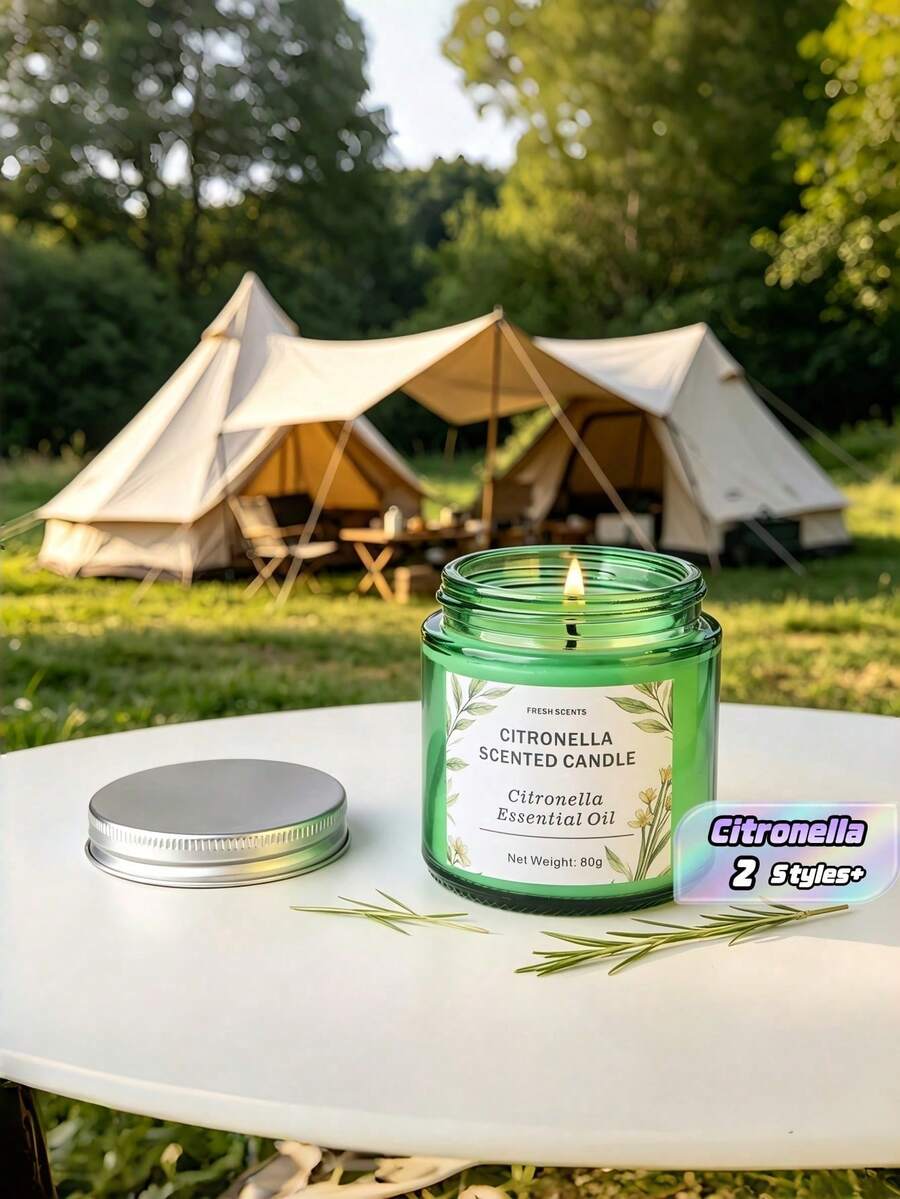 1pc Natural Lemongrass Candle, Made From Plant Wax And Essential Oil, Releases Fresh And Pleasant Aroma, Repels Mosquitoes, Suitable For Outdoor Use, Patio, Camping And Picnic - Multi Scents - View 1