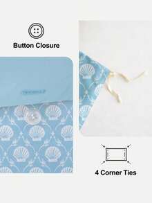 HONEYMOON 2/3pcs Blue Shell Print Duvet Cover Set (1 Duvet Cover + 1/2 Pillowcases), Button Closure, No Duvet Insert, Suitable For T F Q K All Sizes, Fashionable Decorative Bedding Essentials For Home And School Dorm, Machine Washable - Multicolor - View 5