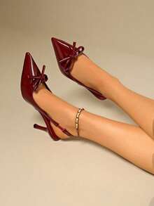 2025 New Glossy Pointed Toe Slingback Stiletto Heels, Adjustable Buckle Thin Heel Cushioned Anti Slipfor Daily Work, Office Commute, Wedding Party. - 紅色 - 查看 4
