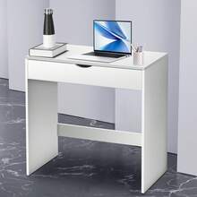 OYAJIA Compact Computer Desk, Study Table With Drawer, Writing Workstation For Study, Bedroom, Living Room, Wooden Dressing Table Vanity Computer Desk Bedroom Furniture Office,75 X 40 X 75 Cm,White - White - View 3