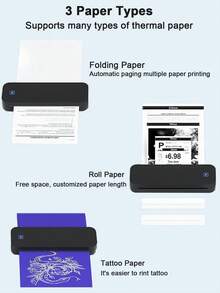 Portable A4 Thermal Printer, Wireless Bluetooth Inkless Document Printer, A4 Thermal Roll Paper And Folded Thermal Paper Optional, Black/White Printer, Suitable For Travel, Office, Home, Mobile Office, Learning - Multicolor - View 9