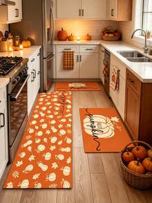 1/2 piezas Alfombra de cocina con calabaza de otoño y Acción de Gracias, alfombra y tapete de cocina de otoño, accesorio de cocina antideslizante, lavable y absorbente, regalo para las fiestas de Acción de Gracias! - Multicolor - Ver 1