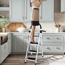 3/4 Step Ladder With Work Platform, Load 150 Kg Folding Step Ladder, Large Non-Slip Folding Step, Steel Step Stool Adult Foot - 4-step White - View 4