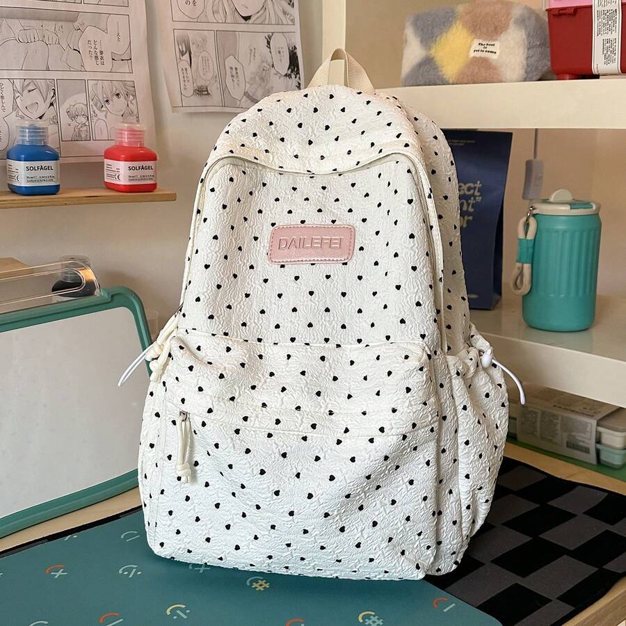 LECEY Women's Middle School High School College Student Large Capacity Backpack - White - View 1