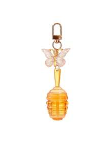 Cute Honey Lip Oil Bottle Keychain With Butterfly Pendant, Lip Gloss Bottle Bag Charm, Travel Refillable Bottle, Lipstick Tube, Empty Lip Gloss Container - Multicolor - View 12