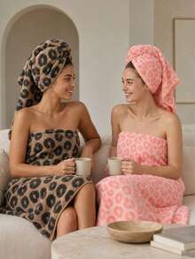1pc/4pcs/10pcs - Luxury Leopard Print Bath Towel Set - Jacquard Coral Fleece Terry Cloth, Ultra-Soft Plush Towels, Ideal For Creating Bold Home Decor And Spa Environment - Brown - View 2