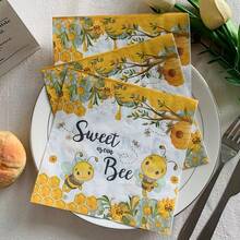 10/20pcs Bee Paper Napkins, Disposable Summer Bee Yellow Lunch Napkins Dinner Hand Towels, Suitable For Wedding Birthday Baby Shower Holiday Party Supplies - Multicolor - View 4