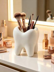 1pc Creative And Fun Toothbrush Holder, Large White Tooth-Shaped Toothbrush Cup, Desktop Storage And Decoration That Can Hold Toothbrushes, Toothpaste, Bathroom Supplies, Bathroom Decoration.Halloween Decorations And Small Gifts Room Decor - Multicolor - View 3
