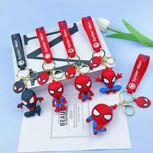 1pc 3D Silicone Figure Keychain, Cute Chibi Superhero Keychain With Printed Wrist Strap And Mini Spider Pendant, Anti-Drop Soft Rubber Charm, Suitable For Car Keys, Backpack, Handbag, Birthday Gift - Multicolor - View 2