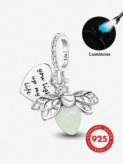 1 pieza Colgante de plata de ley 925 con diseño de luciérnaga brillante, adecuado para pulseras de mujer, brazaletes, fabricación de joyas DIY