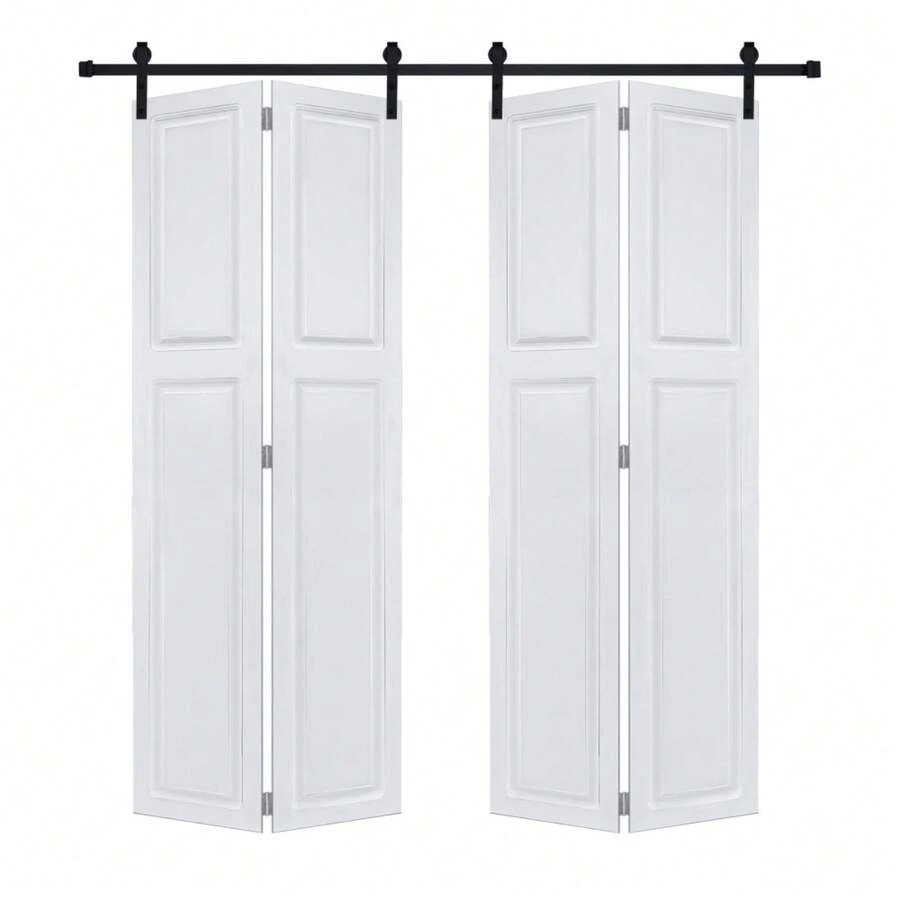 Dual 2Panel Cottagestyle Bi-Fold Door 3/4" Thick 28 In. X 80 In. MDF White Barn Sliding Door With Hardware Kit - Milk White - View 1