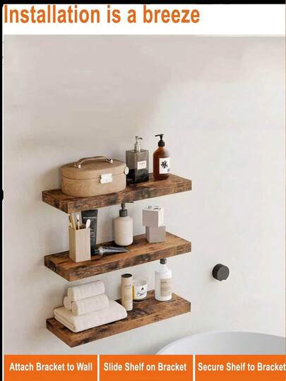 [1Pc] 40cm L X 15cm W X 1.5cm H Rustic Floating Shelves, Wall Mounted Wood Storage Shelf For Farmhouse, Bedroom, Bathroom, Living Room, Kitchen, White/Black/Dark Brown