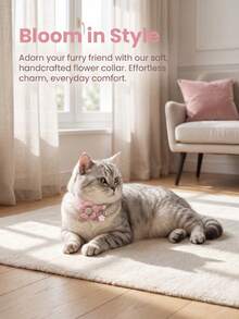 1pc Flower Decor Pet Collar With Pendant, Suitable For Small Cats And Dogs, Decorative Leash Function (Neck Circumference 20-31cm) - Pink - View 3