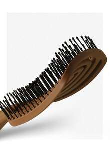 1pc Hollow Curved TPE Wood-Color Hair Comb, Wet & Dry Use, Soft Massage Detangling Brush, Suitable For Smoothing Frizzy Hair, Blowout Styling, Travel, Salon And Bathroom Hair Care Accessory - Multicolor - View 4