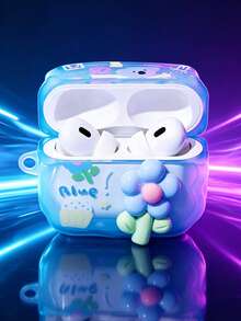 Aesthetic 3D Flower Koala Transparent Earbud Case, Wavy Edge Bluetooth Earphone Protective Cover With Handmade Beaded Charm Chain, Portable Anti-Scratch Shock Resistant Bluetooth Headphone Shell, Ideal Holiday & Birthday Gift For Teen Girls & Women, Compatible With Multiple Bluetooth Earbuds Models - Baby Blue - View 7
