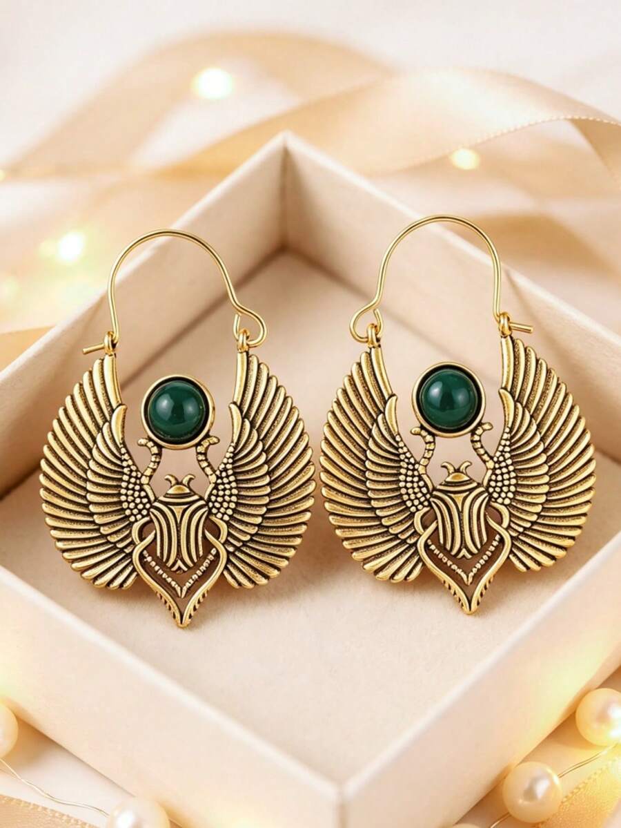 Gmzalx 1 đôi bông tai vòng khăn choàng thiết kế sáng tạo phong cách retro thời trang hình cánh thiên thần, phù hợp đeo hàng ngày và đi du lịch, quà tặng hoàn hảo cho cô ấy - Hai màu - Xem 1