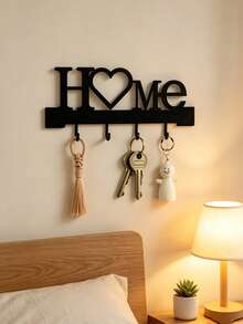 1pc Heart & HOME Letter Wall-Mounted Key Holder Rack, No-Drill Entryway Storage Rack With Hooks, Living Room & Hallway Decorative Shelf, Sturdy Metal Material, Black Aesthetic Style, Suitable For Home, Office, Mudroom, Can Hang Car Keys, Handbags, Keychains, Room Decor, Office Desk Accessories, Kitchen Decor - Multicolor - View 4