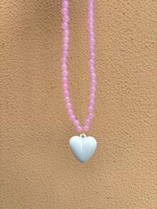 Summer Colorful Beaded Sweet Versatile Heart Necklace Women's Dopamine Style Collarbone Chain Accessory - Beaded Necklace - View 11