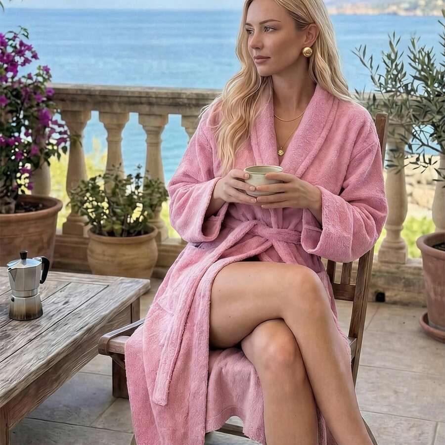 Bathrobe Soft Touch Contain Cotton Bathrobe For Women & Men - Made In Turkey, Lightweight, Absorbent, Comfortable Bath Robe - Rose Red - View 1