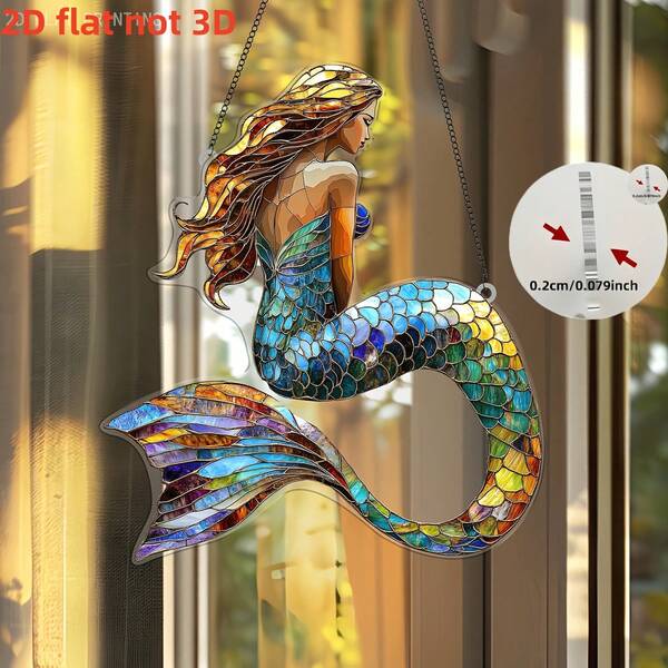 Bắt sáng acrylic 2D phẳng chủ đề vườn nàng tiên cá, nghệ thuật kính màu 2D phẳng, trang trí tường chất lượng cao cho nhà ở, văn phòng, phòng khách, phòng ngủ, quà tặng ngày lễ độc đáo và tranh trang trí hiện đại