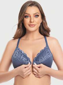MELENECA Women's Racerback Front Closure Full Coverage Unlined Plus Size Underwire Bra - Dusty Blue - View 5