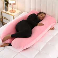 Grey U‑Shaped Full Body Pregnancy Pillow, Soft Velvet Multi‑Purpose Maternity Pillow, Side Sleeping & Reading Back Support Full Body Pillow For Pregnant Women - Pink - View 2