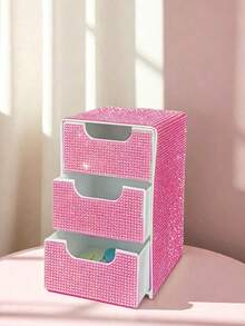 Rhinestone 3-Layer Mini Desktop Drawer Storage Box, Jewelry & Cosmetics Organizer, Mini Desktop Drawer Storage Box, Desktop Organizer, Room Decor, Plastic Multi-Layer Jewelry & Cosmetics Storage Box; No Power Required, Suitable For Vanity, Bedroom, Office And Daily Items Storage, Ideal Choice For Home And Vanity. Holiday, Birthday, Teacher's Day Gift, Back To School Essentials - Multicolor - View 13
