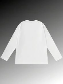 Men Spring Autumn Solid Color Drop Shoulder Long Sleeve Tee, Loose Fit Basic Crew Neck Casual Undershirt - White - View 5