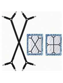 Adjustable Cross Bed Sheet Fixing Straps (2pcs) - Elastic Bed Sheet Clips, Triangle Design, Suitable For All Mattresses Secure Fixing Clips - Woven Fabric, Machine Washable, Multiple Installation Methods - Multicolor - View 2