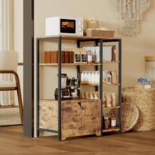 Techigher Kitchen Bakers Rack With Storage Cabinet, 5-Tier Coffee Bar Station, Microwave Stand Utility Storage Shelves, Free Standing Farmhouse Larder Unit For Kitchen, Living Room, 80x35x97cm - Brown - View 3