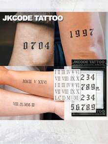 JKCODE TATTOO 2 Pcs Semi-Permanent Tattoo Kit | Arabic Numerals, Roman Bumerals Tattoo For Arm, Neck, Waterproof, Realistic Fake Tattoos, Botanical, Magic Tattoos, Lasts 1-2 Weeks, Tattoos For Women And Men, Hand Tattoo, Perfect Gift - Halloween - View 2