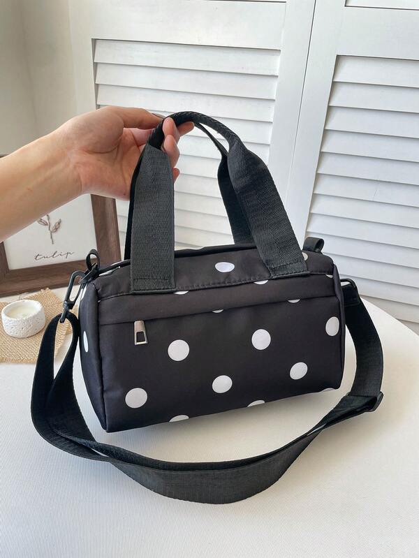 1pc Quilted Zipper Closure Contrast Color Women's Bag, New Large Capacity Casual Nylon Bag, Fashion Patchwork, Multi-Pocket, Adjustable Shoulder Strap, Minimalist Versatile, Polka Dot, Commute Work Shoulder Bag, Crossbody Bag, Outing Shopping Bag, Travel Vacation, Date Shopping, Student Class, Sports, Perfect For Daily Use