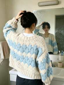 Women's New Long-Sleeve Loose Knit Cardigan For Spring  Autumn - Also Suitable For Winter  Fall Wear - Baby Blue - View 6