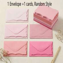 60pcs (30 Envelopes + 30 Cards) Pink Wavy Edge Envelopes, 10X7cm Small Gift Envelopes, Suitable For Wedding Invitations, Gift Cards, Handmade Birthday Party, Thank You - A - View 6