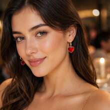 1 Pair Red Heart Metal Pendant Earrings - Gold+Red - View 2