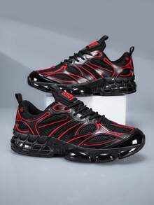 Men's Fashion Sneakers, Comfortable Round Toe Design, Suitable For Daily Wear And Street Style, Durable For All Seasons - Black and Red - View 3