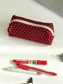 Campus Style Polka Dot Pencil Case/Stationery Storage Bag - Multi-Functional Large Capacity Design, Can Store Office Supplies, Also Can Be Used As Creative Multi-Functional Pencil Case Or Portable Travel Makeup Bag, Suitable For Students And Adults Daily Use - Polka Dot - View 6