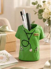 Resin Green Nurse Uniform Shaped Pen Holder, Cute Medical Theme Desktop Storage Product, Suitable For Decorating Doctor And Nurse Offices And Home Study, Medical Student Graduation Gift, Unique Healthcare Worker Appreciation Gift - Multicolor - View 13